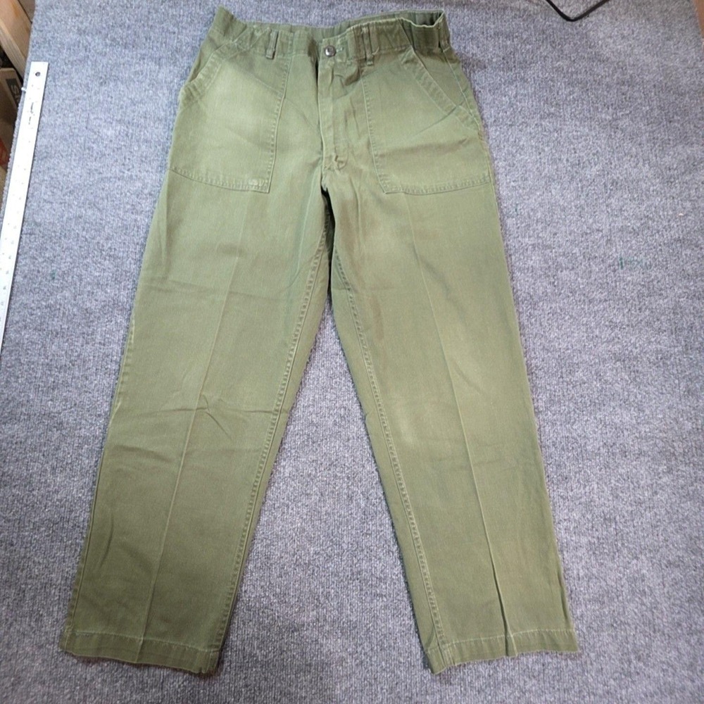 Chino Pants Mens 34x29 Green Canvas Workwear Straight Leg Khakis Pockets Casual
